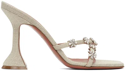 Amina Muaddi Lily Crystal-embellished Canvas Mules In Beige
