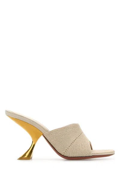 Amina Muaddi Beige Open Toe Heels