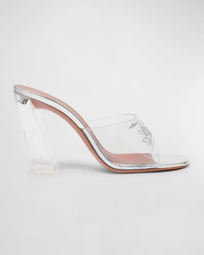 Amina Muaddi Bella Glass Slipper Mule Sandals In Pvc Transparent And White Crystal
