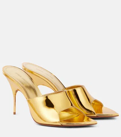 Amina Muaddi Bianca 95 Metallic Leather Mules In Gold