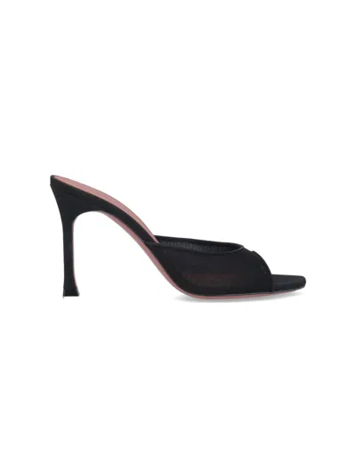 Amina Muaddi Black Alexa Square Toe Silk Mules