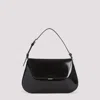 Amina Muaddi Leather Handbag With Curved Base And Reptile Motif Embossing In Black