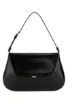 Amina Muaddi Leather Handbag With Curved Base And Reptile Motif Embossing In Black