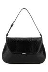 Amina Muaddi Leather Handbag With Curved Base And Reptile Motif Embossing In Black