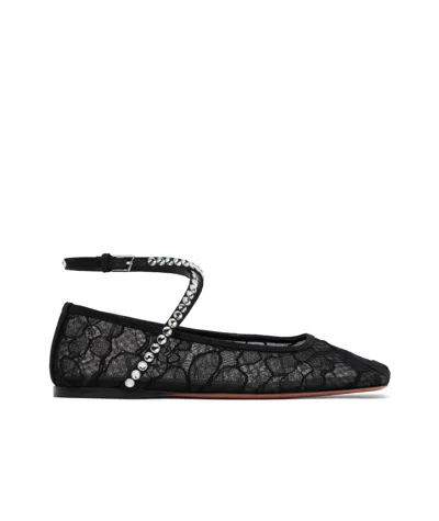 Amina Muaddi Black Ane Lace Ballerina Flats