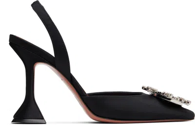 Amina Muaddi Womens Black Rosie Crystal-embellished Leather Sling-back Courts