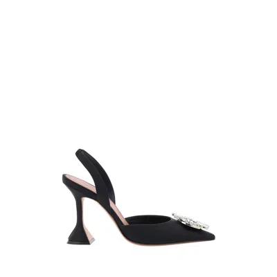 Amina Muaddi Black Calf Leather Bos Taurus High Heel Women's Pumps In Multi