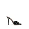 Amina Muaddi Black Calf Leather Bos Taurus Stiletto Heel Sandals In Black