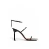 Amina Muaddi Black Calfskin Stiletto Heel Sandals In Black