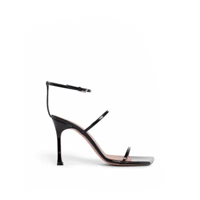 Amina Muaddi Black Calfskin Stiletto Heel Women's Sandals