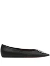 Amina Muaddi Camelia Ballerinas In Black Hammered Leather In Black