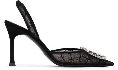Amina Muaddi Black Camelia Lace Sling 90 Heels