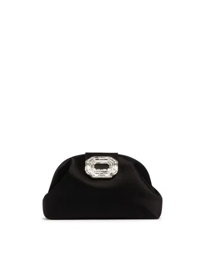 Amina Muaddi Black Camelia Satin Clutch