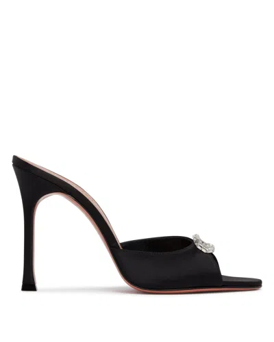 Amina Muaddi Mini Camelia Crystal-buckle Satin Sandals In Black
