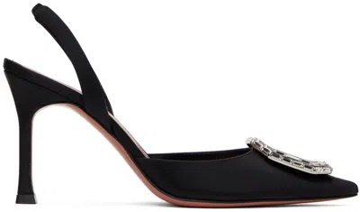 Amina Muaddi Black Satin Camelia Pumps In Multicolor