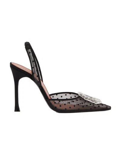 Amina Muaddi 110mm Camelia Lace Polka-dot Sling Pump In Black