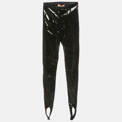 Pre-owned Amina Muaddi Black Faux Leather Stirrup Leggings Xs