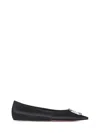 Amina Muaddi Black Flat Shoes With Crystal Brooch In Black