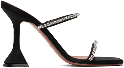 Amina Muaddi Womens Black Gilda Crystal-embellished Metallic-leather Heeled Sandals