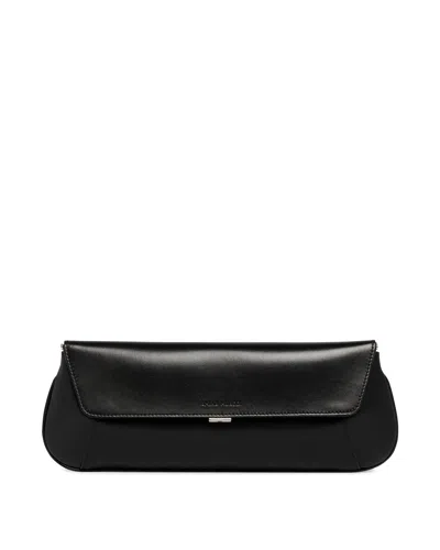 Amina Muaddi Black Leather Ami Clutch