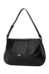Amina Muaddi Leather Handbag With Curved Base And Reptile Motif Embossing In Blasilhard
