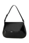 Amina Muaddi Leather Handbag With Curved Base And Reptile Motif Embossing In Blasilhard