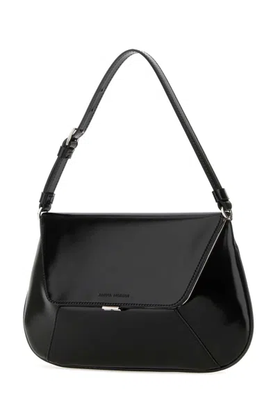 Amina Muaddi Black Leather Ami Shoulder Bag In Blasilhard