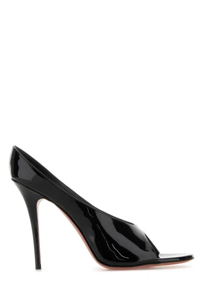 Amina Muaddi Black Leather Anok 105 Mules
