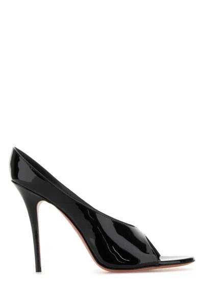 Amina Muaddi Black Leather Heels