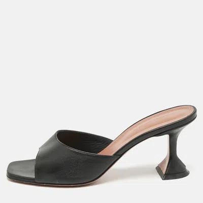 Pre-owned Amina Muaddi Black Leather Lupita Slide Sandals Size 39
