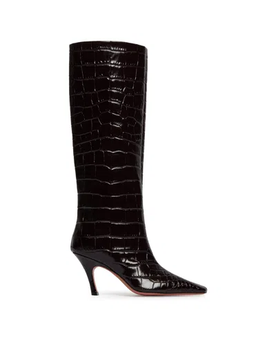 Amina Muaddi Black Leather Mona Boots In Brown