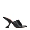 Amina Muaddi Black Leather Stiletto Heel Women's Sandals In Black