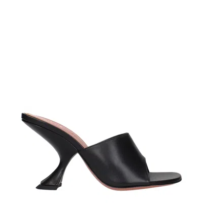 Amina Muaddi Black Leather Stiletto Heel Women's Sandals