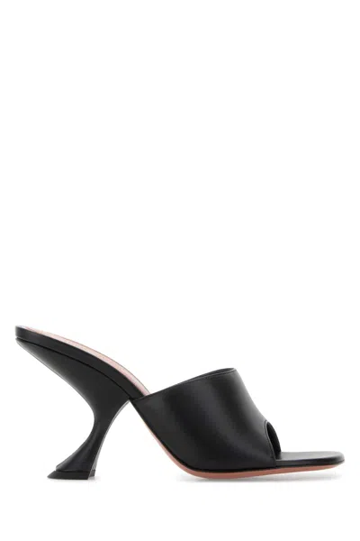 Amina Muaddi Black Leather Taylor Mules