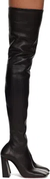Amina Muaddi Leather Thigh-high Block Heel Boots In Black