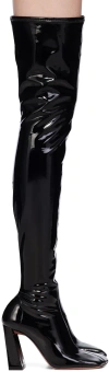 Amina Muaddi Leather Thigh-high Block Heel Boots In Black