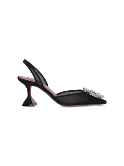 Amina Muaddi Black Mesh Heeled Sandals
