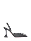 Amina Muaddi Black Mesh Pumps With Starburst Brooch In Black