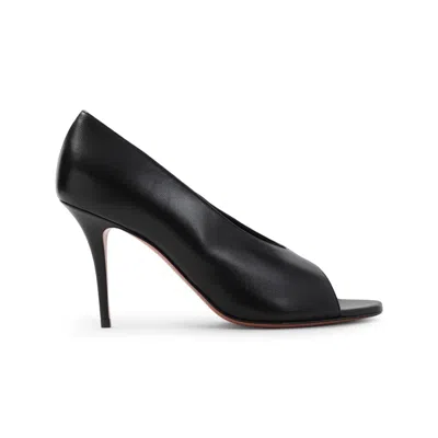 Amina Muaddi Black Nappa Leather Julianne 90 Peep Toe Pumps
