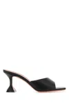 Amina Muaddi Black Calf Leather Bos Taurus Stiletto Heel Sandals In Black