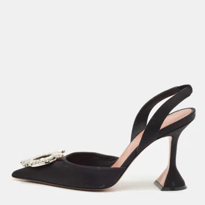 Pre-owned Amina Muaddi Black Satin Begum Crystal-embellished Slingback Pumps Size 38