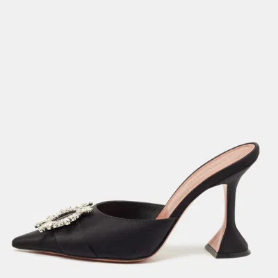 Pre-owned Amina Muaddi Black Satin Begum Mules Size 38