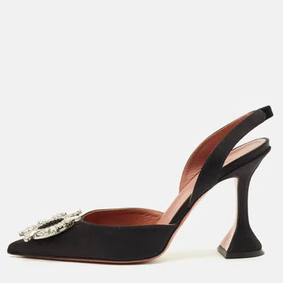 Pre-owned Amina Muaddi Black Satin Begum Slingback Pumps Size 39