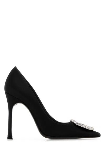 Amina Muaddi Black Satin Camelia 105 Pumps In Satinblackwhitebuckle