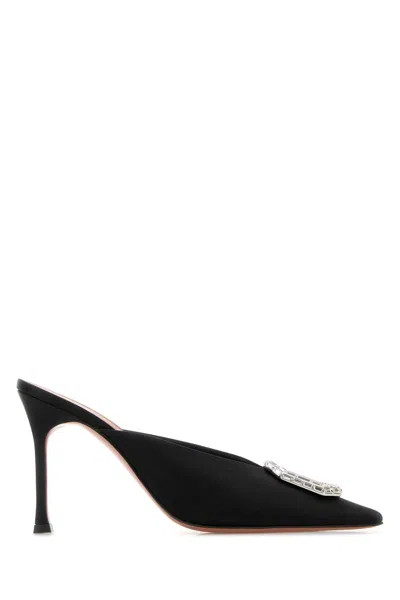 AMINA MUADDI BLACK SATIN CAMELIA MULES