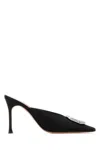 Amina Muaddi Camelia Mule 90 Satin Black White In Black