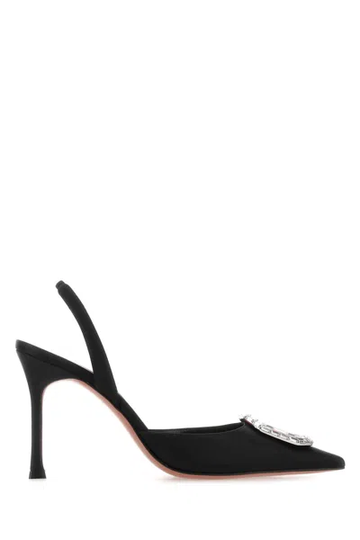 AMINA MUADDI BLACK SATIN CAMELIA PUMPS