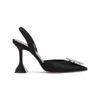 Amina Muaddi Black Satin Pumps With Crystal Embellishment And 9.5cm Heel In Black