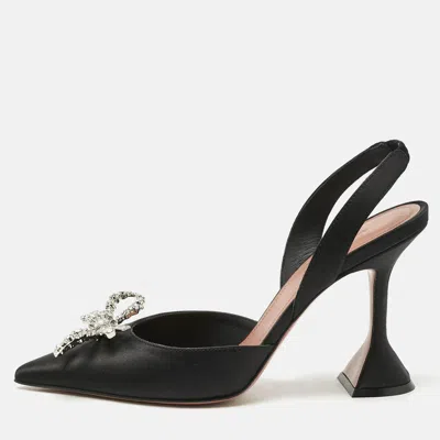 Pre-owned Amina Muaddi Black Satin Rosie Slingback Pumps Size 37