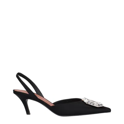 Amina Muaddi Black Satin Stiletto Heels Sandals